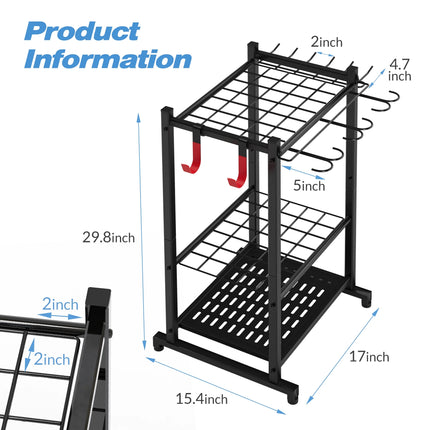 17-Inch Garden Tool Organizer with Storage Hooks, Yard Tool Rack for Garage Organization, Holds up to 50 Tools