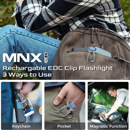 Rechargeable EDC Clip Flashlight, Blue, 4 Pack