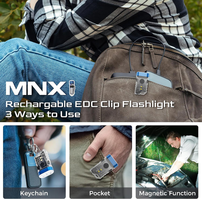 Rechargeable EDC Clip Flashlight, Blue, 4 Pack
