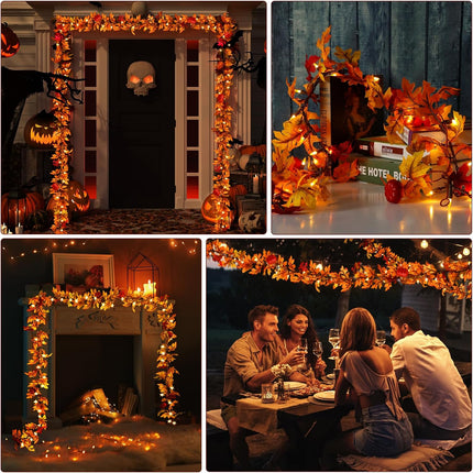 Fall Maple Leaf String Lights Plug in 120V UL Certified, Thanksgiving Decorations Fall Garland Lights String 8Ft with Traditional 35 Incandescent Bulbs for Halloween Garland Fall Decor for Outdoor