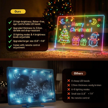 17'' Led Drawing Board for Kids - Flicker-Free LED Note Board, 10 Light Effects & 4 Light Intensities Drawing Tablet, Gifts for Girls Boys Aged 4-12, Doodle Glow Pad with Controller, 12 Markers