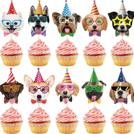 40 Pcs Pet Dog Cupcake Toppers Dogs Face Birthday Hat Cupcake Picks Dog Cake Decorations for Puppy Theme Kids Birthday Baby Shower Party Decorations Supplies