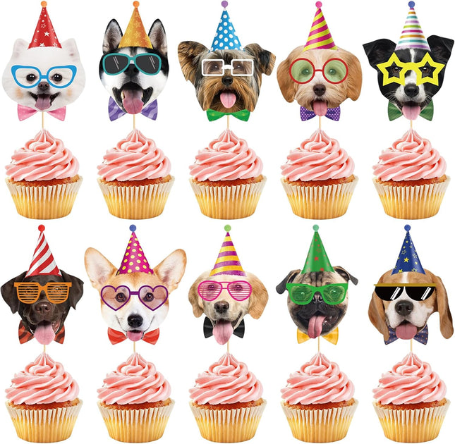 40 Pcs Pet Dog Cupcake Toppers Dogs Face Birthday Hat Cupcake Picks Dog Cake Decorations for Puppy Theme Kids Birthday Baby Shower Party Decorations Supplies