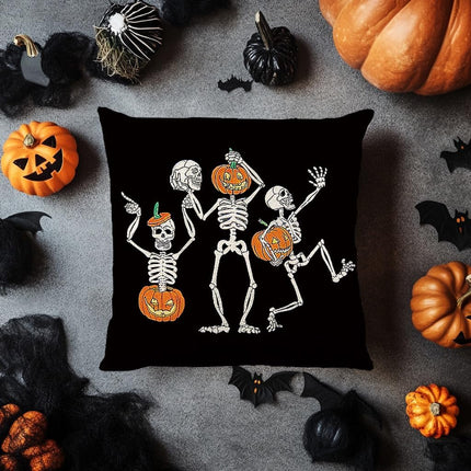 Halloween Pillow Covers 20 X 20 Inch Set of 2 Skeleton Skull Pumpkin Couch Throw Pillow Covers Decorative Pillow Case Cushion Case for Chair Sofa Bedroom Living Room Halloween Home Decor Black