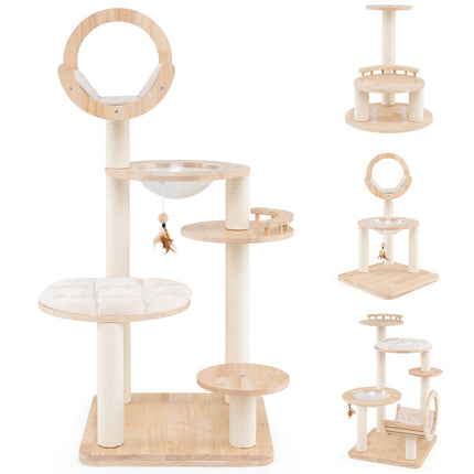 4-In-1 Large Wooden Cat Tower with Space Capsule Nest for Indoor Cats