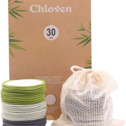 30 Pack Reusable Makeup Remover Pads Bamboo Cotton Rounds for Toner