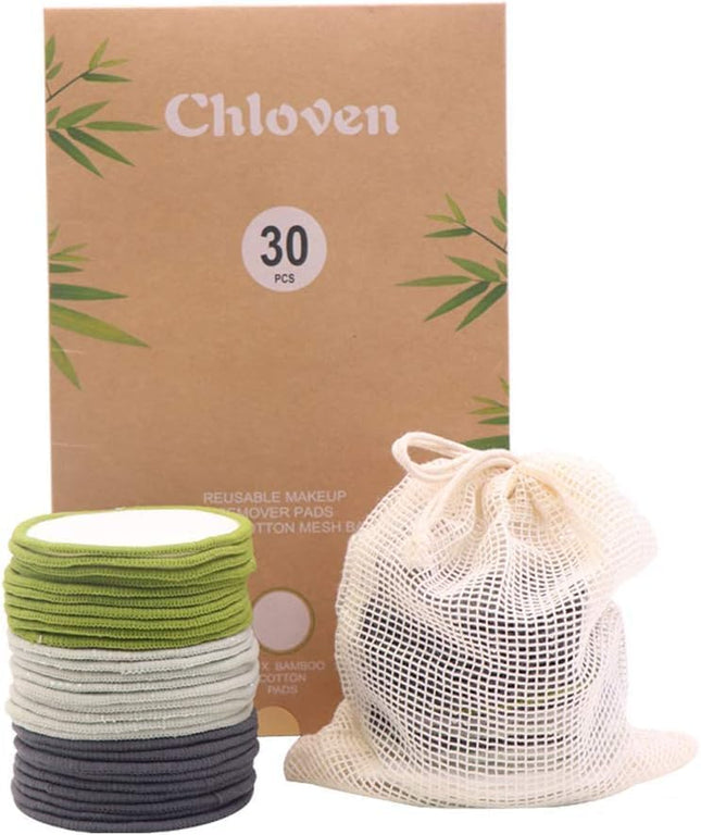 30 Pack Reusable Makeup Remover Pads Bamboo Cotton Rounds for Toner
