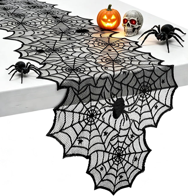 Table Runner for Halloween,18"X72" Lace Spider Web Table Decor