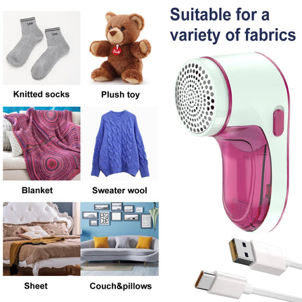 Electric Lint Remover, USB Rechargeable Fabric Shaver for Clothes, Cordless Sweater Defuzzer with 3 Stainless Steel Blades, Portable Bobble & Fuzz Remover, Red
