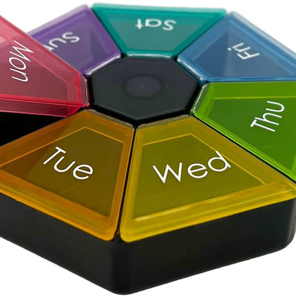 Weekly (7-Day) Pill Organizer, Medicine Planner, Rainbow/Black