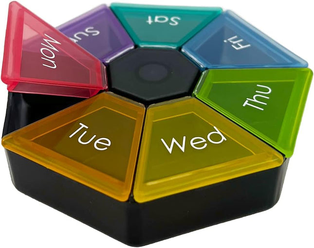 Weekly (7-Day) Pill Organizer, Medicine Planner, Rainbow/Black