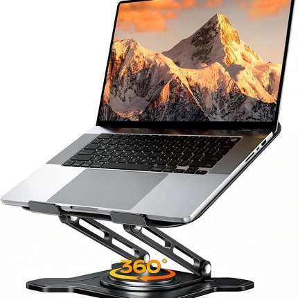 360° Rotating Laptop Stand for Desk, Metal Foldable Laptop Riser,Black