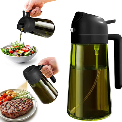 Oil Sprayer for Cooking, 2 in 1 Olive Oil Dispenser Bottle for Kitchen, 16Oz/470Ml Premium Glass Bottle for Air Fryer, Salad, Frying, Bbq,Black