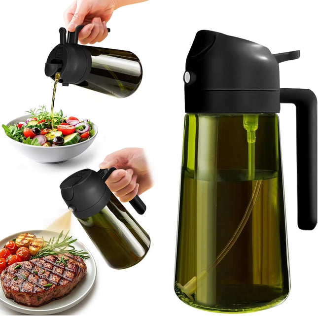 Oil Sprayer for Cooking, 2 in 1 Olive Oil Dispenser Bottle for Kitchen, 16Oz/470Ml Premium Glass Bottle for Air Fryer, Salad, Frying, Bbq,Black