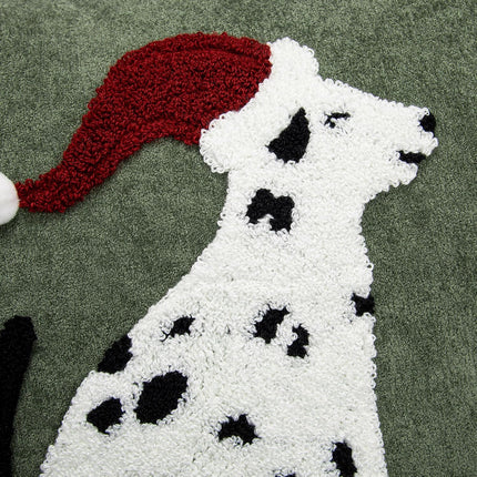 Cute Spotted Dog Christmas Pillow Covers 18X18, Embroidered Christmas Throw Pillow Covers Christmas Decorations Holiday Pillows for Home Couch, Green White/Black Velvet Cushion
