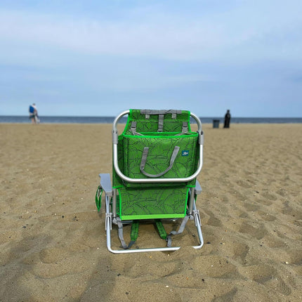 Folding Beach Chair with Cooler Bag, Green Banana Leaves