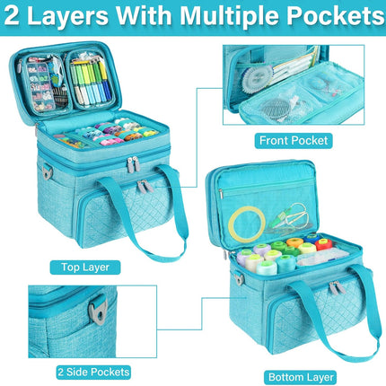 Double Layer Sewing Organizer Bag with Shoulder Strap, Blue