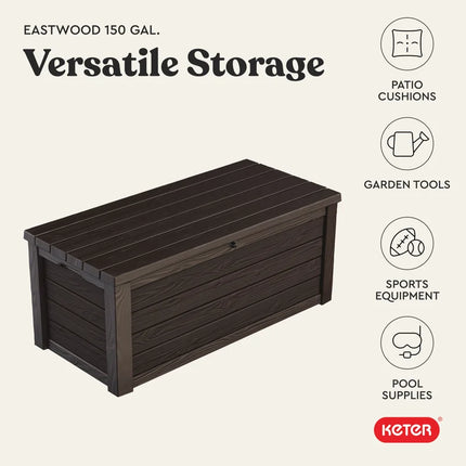 Eastwood 150 Gallon Durable Resin Outdoor Storage and Organization Deck Box for Patio Furniture and Supplies, Brown