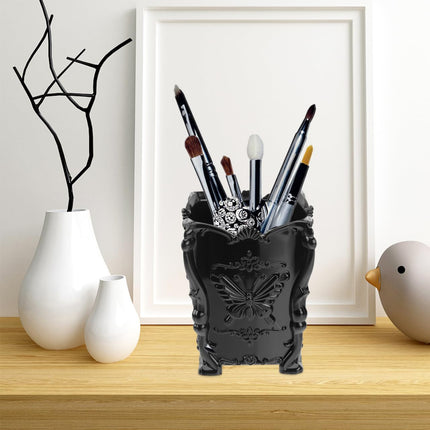 Acrylic Makeup Brush Pot Cosmetic Brush Holder Organizer Butterfly Decor Pencil Pen Container Black
