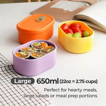 Korean Silicone Food Container, Steam Vent, 22 Floz 4-Piece Set