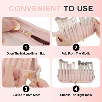Travel Makeup Brush Case, Stand-Up Portable Makeup Brush Holder Pink