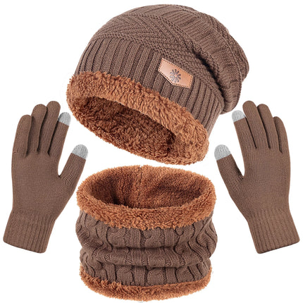 Men'S Winter Beanie Hat Scarf and Touch Screen Gloves Set for Women,Brown