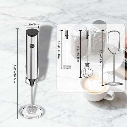 Rechargeable Hand Frother with Stand, Handheld Milk Frother for Coffee