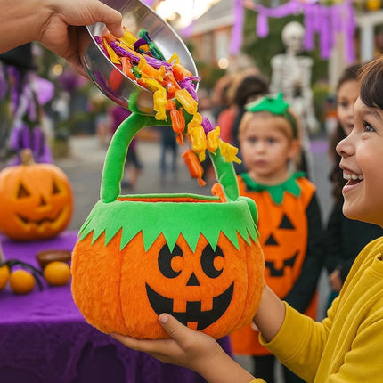 Plush Halloween Bucket Trick or Treat Bucket Halloween Basket Trick or Treat Basket for Halloween Candy Bag Halloween Trick or Treat Bag Candy Tote Bucket Pumpkin Bucket (Pumpkin Face Style 1)