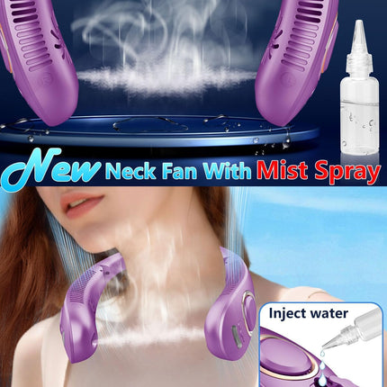 Portable Misting Neck Fans with Water Spray, Rechargeable Long Battery Life, Powerful Air Cooler with LED Display, Personal Compact Wearable Necklace Fan for Kids Adults Elderly Hot Weather, Purple
