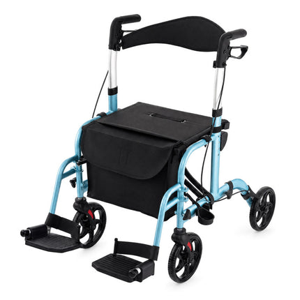 2 in 1 Rollator Walker Aluminum Walking Aid Assistant with Storage Space