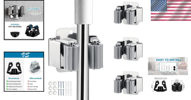 Durable 3PCS Mop and Broom Holder - Versatile Wall Mount Garden Tool Organizer