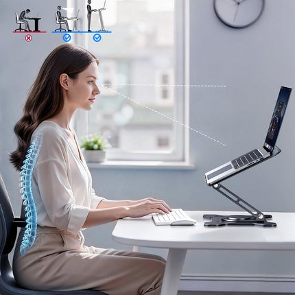 360° Rotating Laptop Stand for Desk, Metal Foldable Laptop Riser,Black