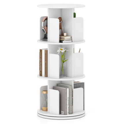 3-Tier Rotating Bookshelf with Dividers and Anti-Falling Baffles