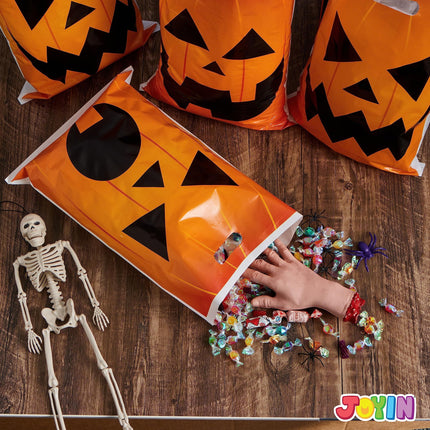 72 Pcs Halloween Trick or Treat Bags Large Halloween Treat Bags for Kids,Halloween Plastics Pumpkins Bags Orange Treat Bags Gift Bags
