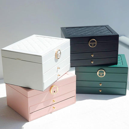 Jewelry Organizer Box PU Leather Double-Layer Pull-Out Drawer & Multiple Compartments - Premium Jewelry Storage for Necklaces, Rings, Bracelets - Nice Christmas Gift for Women, Men