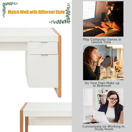 Modern Computer Desk Writing Workstation with Cabinet and Drawer