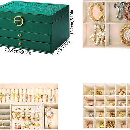 Jewelry Organizer Box PU Leather Double-Layer Pull-Out Drawer & Multiple Compartments - Premium Jewelry Storage for Necklaces, Rings, Bracelets - Nice Christmas Gift for Women, Men