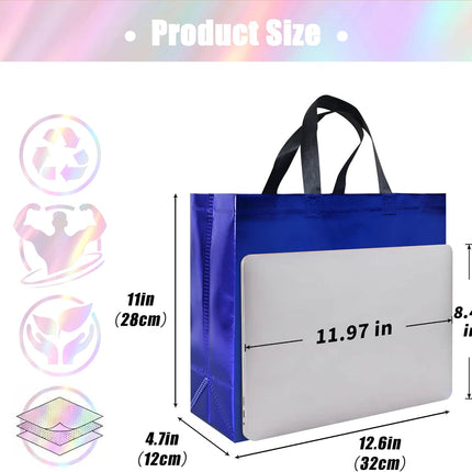15 Pcs Glossy Blue Reusable Gift Bags with Handles, Party Gift Bags Bulk with Sturdy Bases, Ideal Goodie Bag for Birthday, Wedding, Christmas, Holiday-12.6 X 4.7 X 11 In
