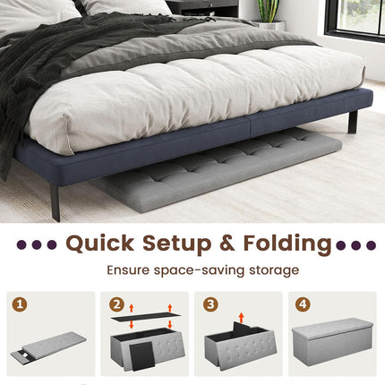 Storage Ottoman Bench, 43" L Folding Foot Rest Storage Chest with Side Pocket, Divider, Padded Seat Shoe Bench for Living Room Bedroom Hallway Entryway End of Bed (Light Gray)