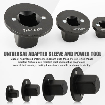 4Pcs Low Profile Impact Socket Adapter Set for Tight Spaces, Cr‑Mo Steel