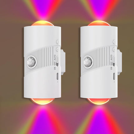 Rechargeable RGB Motion Sensor Night Light, Color Changing LED Wall Lamp with Stick-On Magnet, 4-Level Adjustable Brightness, Nightlights for Bedroom, Bathroom, Hallway, Stairs, Closet, 2-Pack