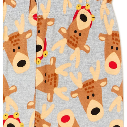Baby & Toddler Unisex Long Sleeve Christmas Reindeer Top and Pants, 2-Piece Cotton Pajama Set, Sizes 12M-5T