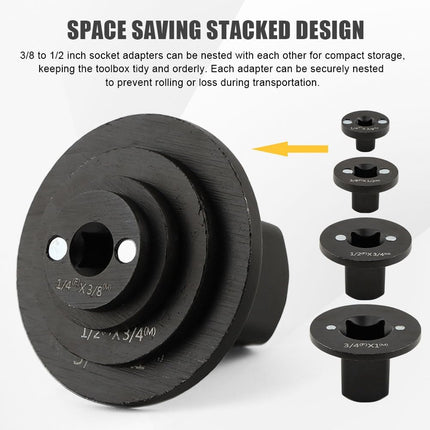 4Pcs Low Profile Impact Socket Adapter Set for Tight Spaces, Cr‑Mo Steel