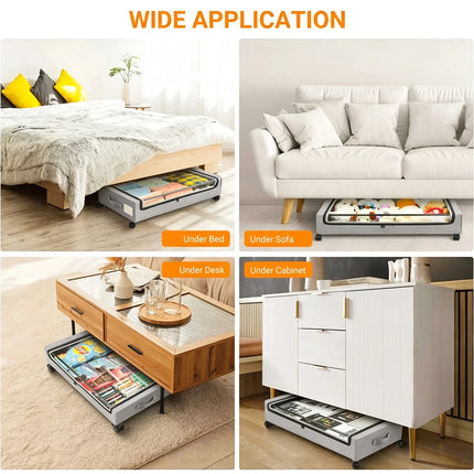 under Bed Storage with Wheels:2 Pack under the Bed Storage Bins, Collapsible under Bed Storage Bags for Clothes, Sheets,Shoes,Linen-Like Grey