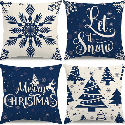 Christmas Pillow Covers 18X18 Blue Christmas Decorations Snowflake Throw Pillow Covers Xmas Tree Winter Holiday Decor Cushion Case for Sofa Couch Set of 4