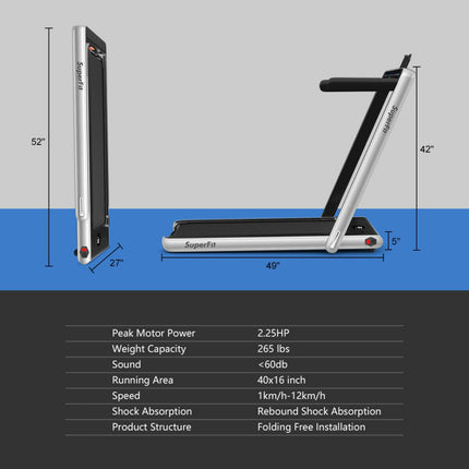 2.25 HP 2-In-1 Folding Walking Pad Treadmill with Dual Display and App Control
