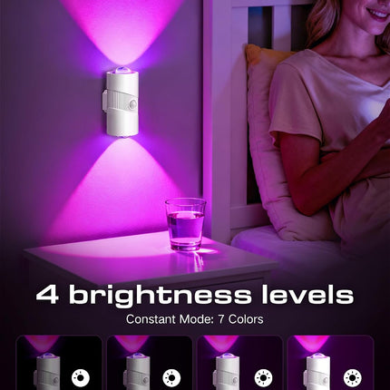 Rechargeable RGB Motion Sensor Night Light, Color Changing LED Wall Lamp with Stick-On Magnet, 4-Level Adjustable Brightness, Nightlights for Bedroom, Bathroom, Hallway, Stairs, Closet, 2-Pack