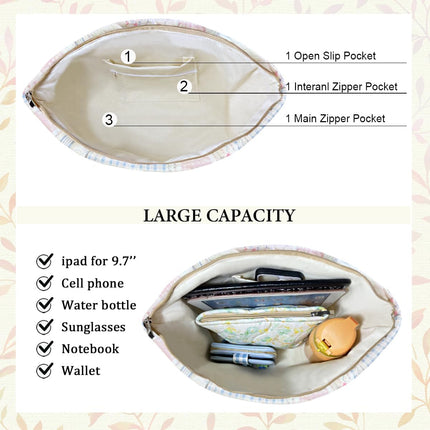 Top Zipper Floral Quilted Bag Small Tote Bag for Women