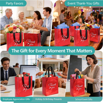 60 Pcs Reusable Gift Bags with Handles Set (10 X 8 X 4 Inch), Include 30 Thank You Bag & Tissue Paper, Medium Red Gift Bag Bulk for Birthday, Baby Shower, Bridal Shower, Wedding, Party & Events