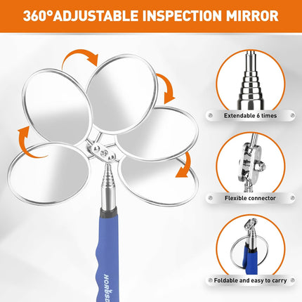 4PCS Telescoping Magnetic Pick up Tool Kit, Magnetic Sweepers Set with 360° Inspection Mirror, 2 Telescoping Magnetic Pickup Tools (5–25.6/6.9–29.5 In) & 24 in Flexible Claw Grabber